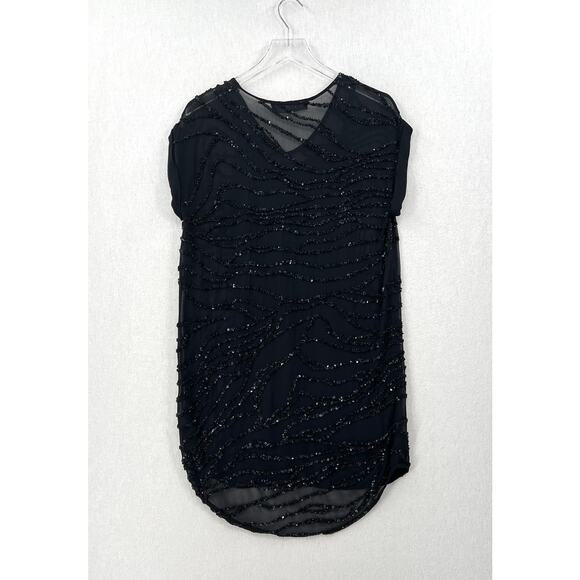 ALLSAINTS Ales Dress Womens US 2 Black Short Sleeve Sequin Embellished Shift - Picture 3 of 16
